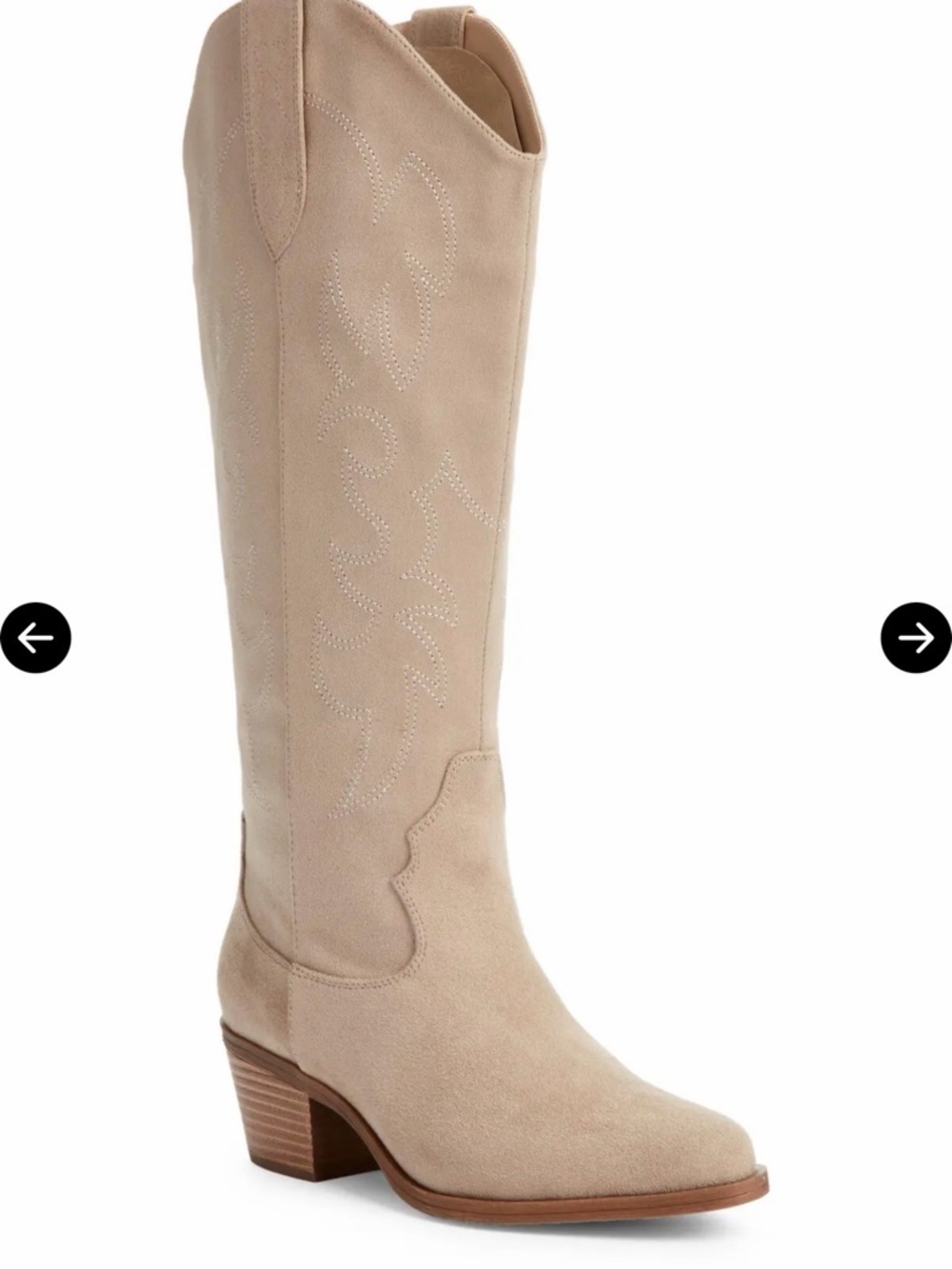 Knee-High Suede Western Boot - Beige